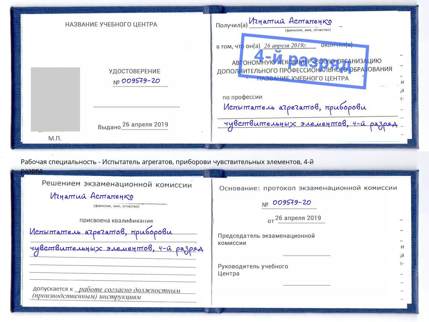 корочка 4-й разряд Испытатель агрегатов, приборови чувствительных элементов Осинники