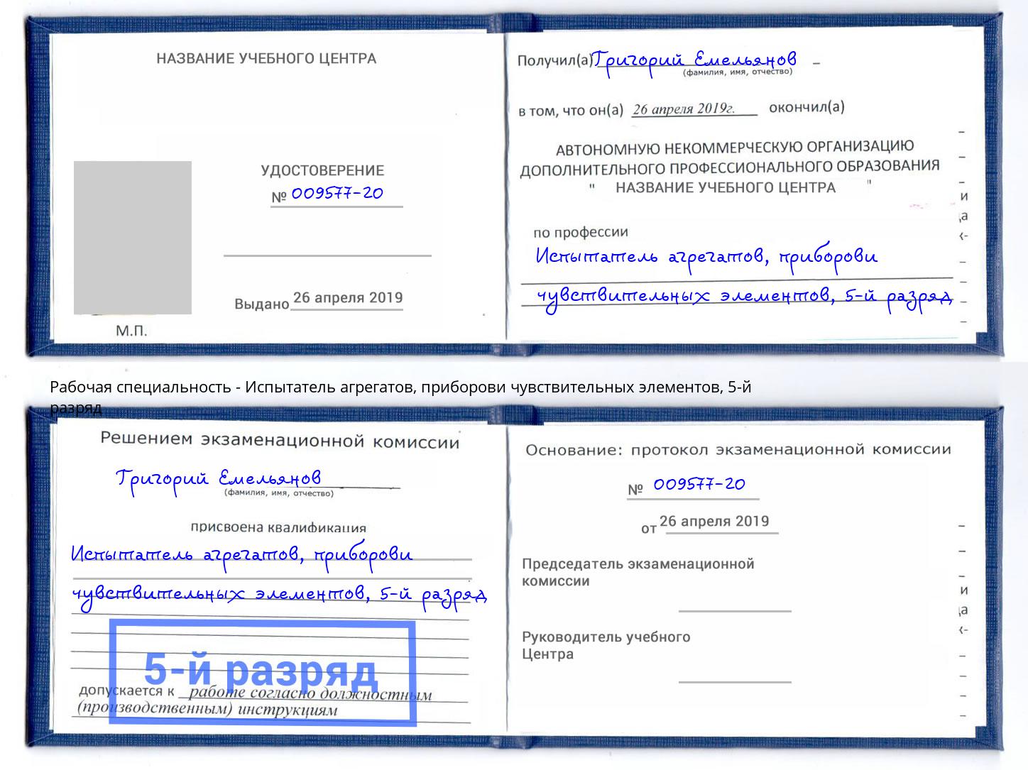 корочка 5-й разряд Испытатель агрегатов, приборови чувствительных элементов Осинники