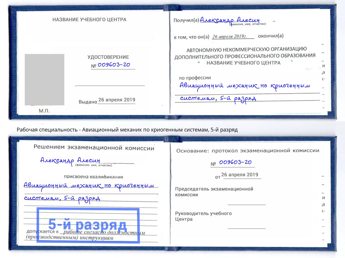 корочка 5-й разряд Авиационный механик по криогенным системам Осинники