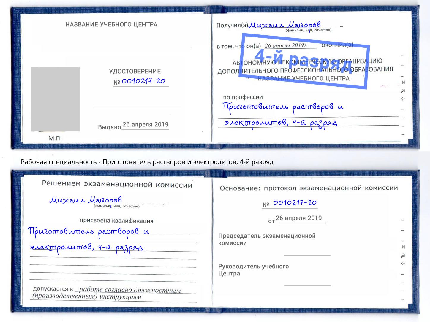 корочка 4-й разряд Приготовитель растворов и электролитов Осинники
