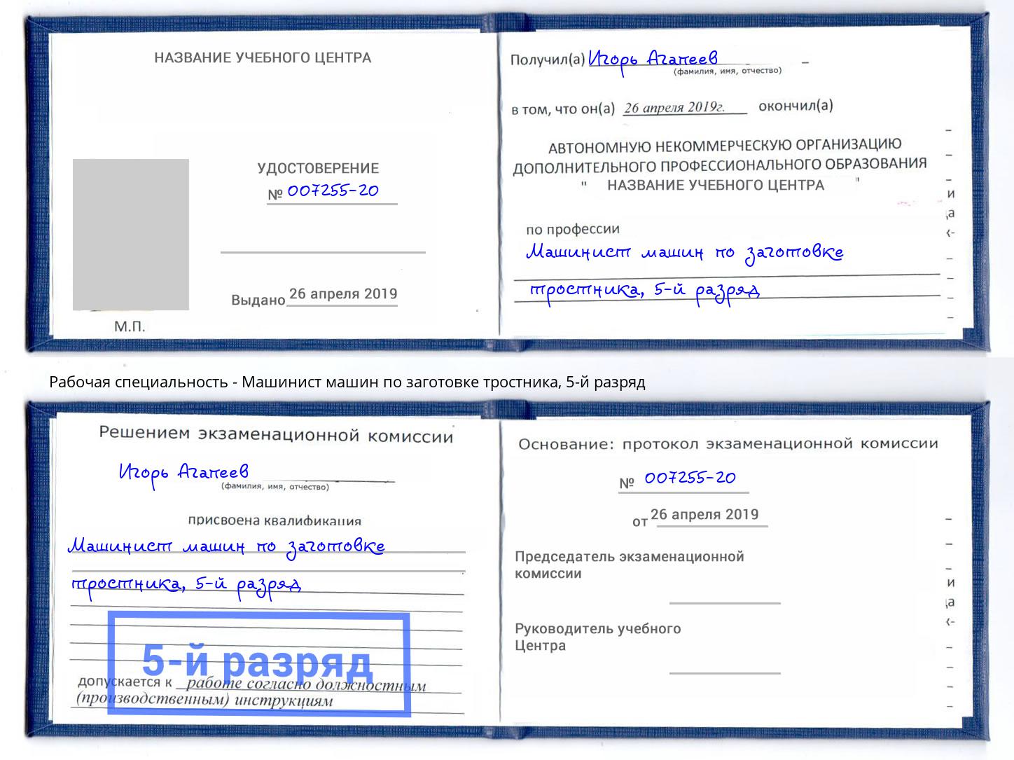 корочка 5-й разряд Машинист машин по заготовке тростника Осинники