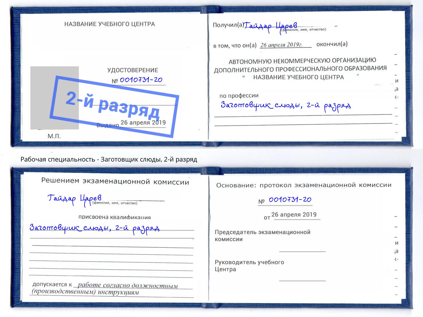 корочка 2-й разряд Заготовщик слюды Осинники