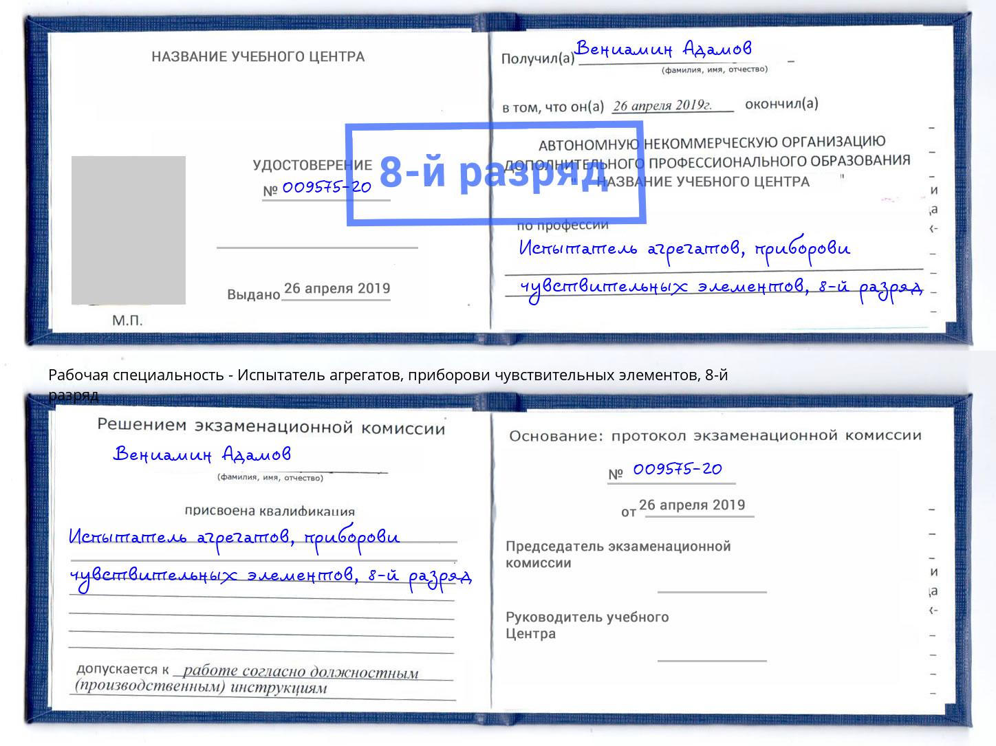 корочка 8-й разряд Испытатель агрегатов, приборови чувствительных элементов Осинники